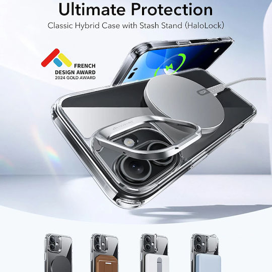 ESR Classic Hybrid Halolock Kickstand Umschlag Rückseite Metallisch Transparent (iPhone 16)
