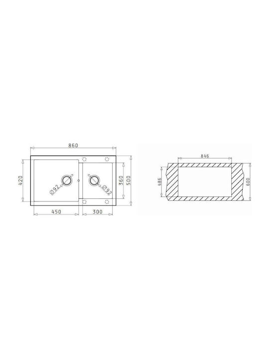 Pyramis Ithaka 1b 070244511 Drop-In Мивка от Синтетичен Гранит Ш78xД51см Желязно сиво