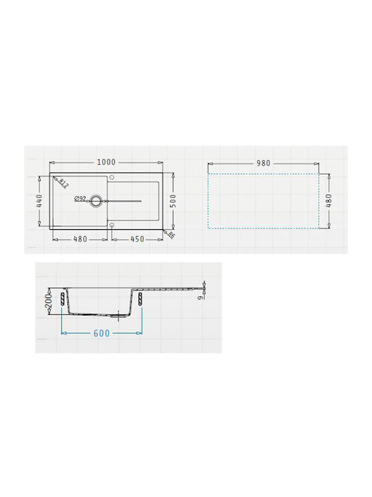 Pyramis 1b 1d Plus 070245011 Drop-In Мивка от Синтетичен Гранит Ш100xД50см Сняг