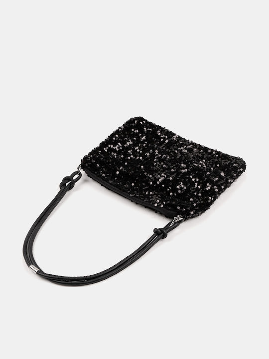 Pailletten-Schultertasche Schwarz Schwarz