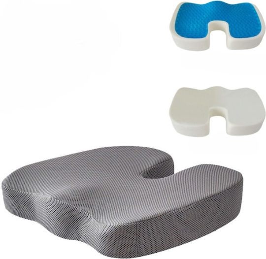 Pernă Ortopedică pentru Scaun Spumă cu Memorie Gel Răcoritor Arvada Ergosupport Dimensiuni 45x35x7cm Husă Respirabilă Detasabilă Design U Gri
