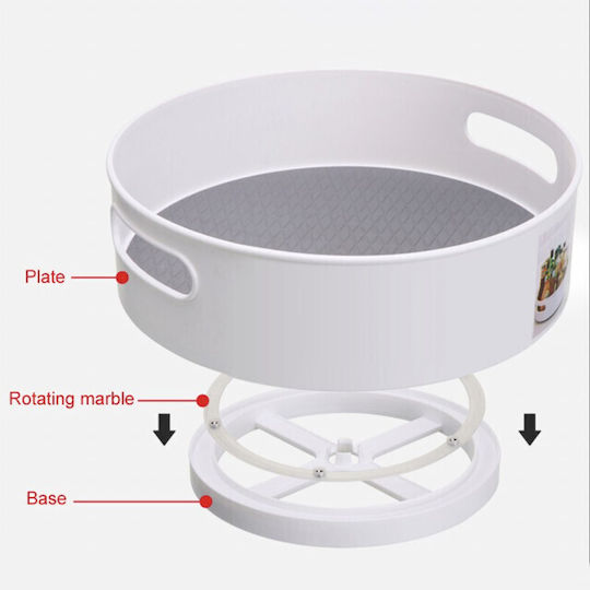 Puff Tray Tip Rotativ Organizator Frigider Dulap Suprafață Antiderapantă 22 Cm Alb