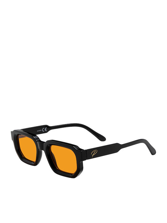 Duomo Unisex Sunglasses with Black Horn-Rimmed Frame and Yellow Lenses SP2734-2