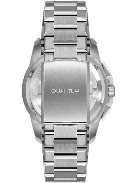 Quantum Ανδρικό Ρολόι 44mm Χρονογράφος Μπαταρίας με Ασημί Μεταλλικό Μπρασελέ