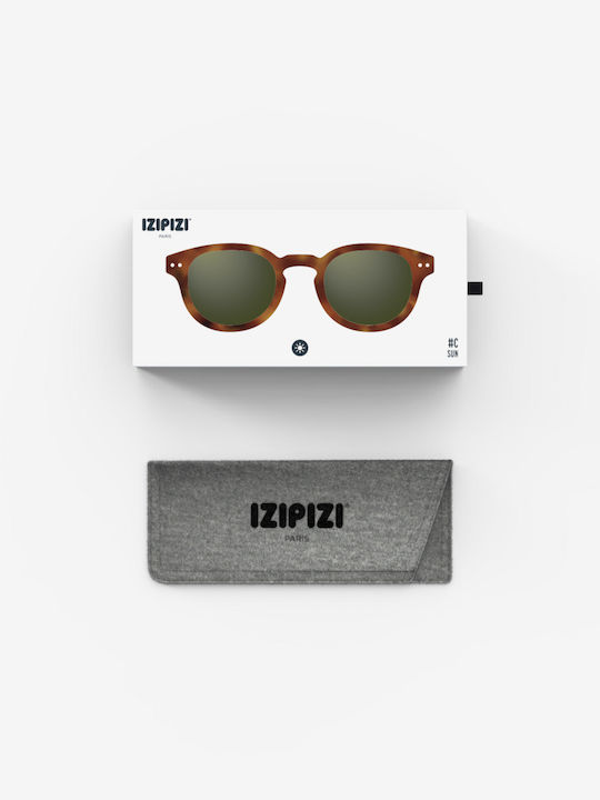 Izipizi C Unisex Sunglasses with Brown Tartaruga Horn-Rimmed Frame and Green Lenses