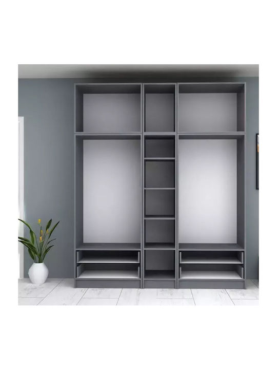 Five Door Wardrobe Ricardo with Loft Charcoal 200x51.8x240cm