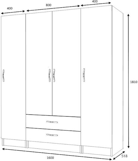 Ricardo Τετράφυλλη Ντουλάπα 160x51.8x181cm Καρυδί Ricardo Τετράφυλλη Ντουλάπα 160x51.8x181cm Καρυδί