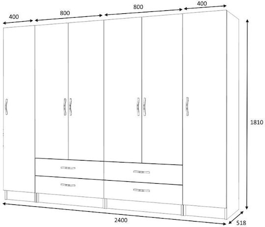 Sechs Türen Kleiderschrank Ricardo Charcoal 240x51.8x181cm