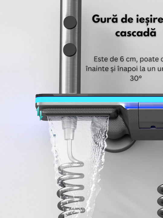 Led Shower Set Digital Temperature Display Visionhub Column Thermostat Integrated Power Generation Turbine Wall-mounted 4 Water Flow Functions Showerhead