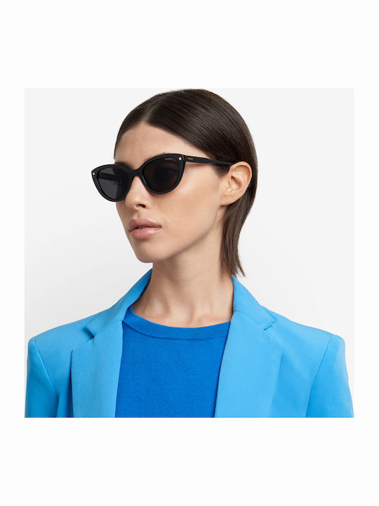 Polaroid Women Sunglasses with Black Horn-Rimmed Frame and Grey Polarized Lens