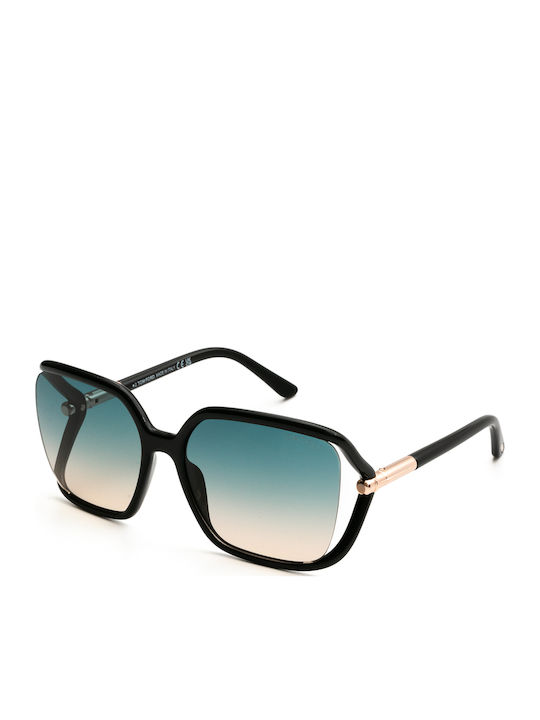 Tom Ford Women's Sunglasses with Black Plastic Frame and Blue Gradient Lens FT1089 01P