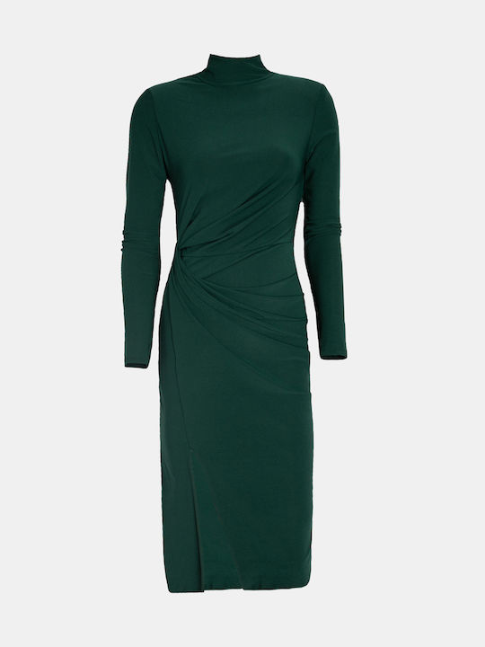 Pencil Midi Turtleneck Dress Green Green