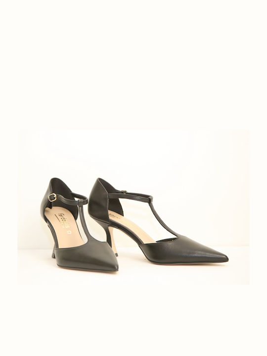 Fardoulis Leather Pointed Toe Black Medium Heels