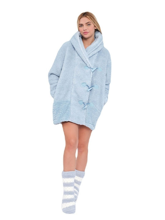 Muydemi Winter Women's Fleece Robe Light Blue