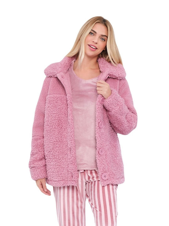 Muydemi Winter Women's Fleece Robe Pink