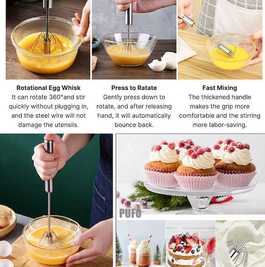 Semi-automatic Whisking Stick Pufo Made Stainless Steel Manual Operation Frothing Mixing 31 Cm