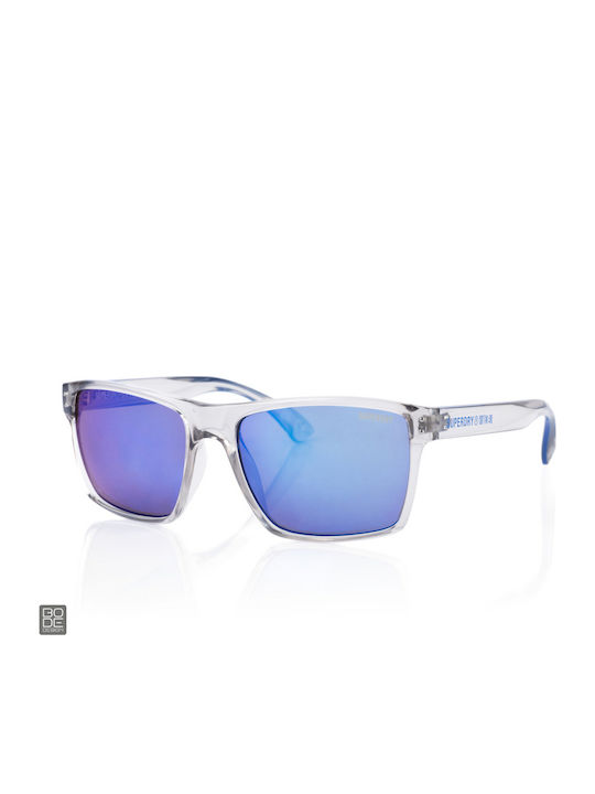 Superdry Unisex Sunglasses with Transparent Plastic Frame and Blue Mirror Lens SDSKOBE153