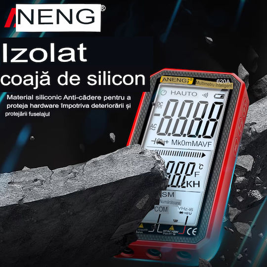 Aneng 620a True Rms Digital Multimeter Display Frequency Test Ncv 4.77 Inch Screen Temperature Sensors Diode Battery Continuity Tester Buzzer Overload Alarm Data Memory R