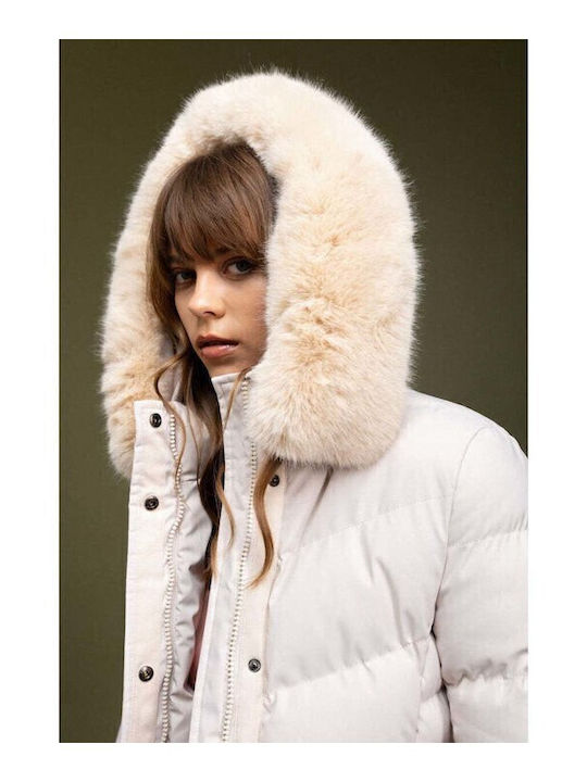 Women's Short Parka Jacket for Winter Beige