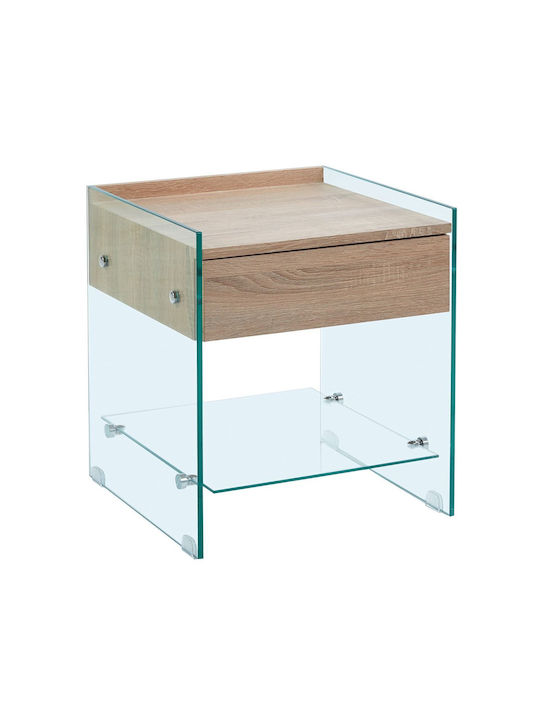 Bedside Table Glasser Wood Glass Brown 45x45x50cm EM840 1