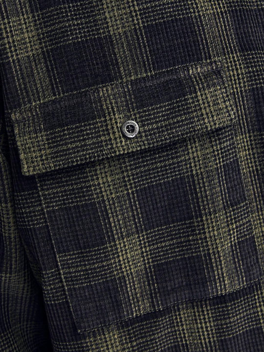 Overshirt Long-sleeved Corduroy Shirt in Wide Line Checked FOREST NIGHT