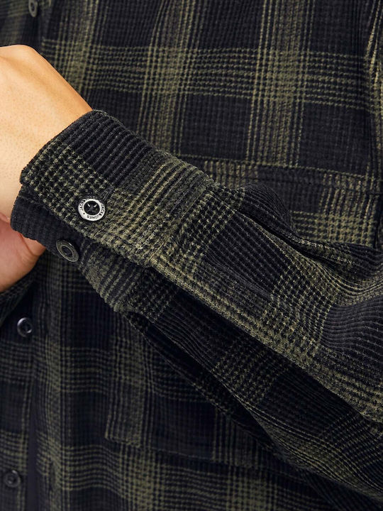 Overshirt Long-sleeved Corduroy Shirt in Wide Line Checked FOREST NIGHT