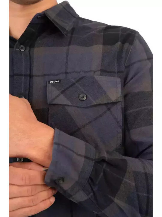 Cu mânecă lungă Flanel Cămașă Carou Navy Blue