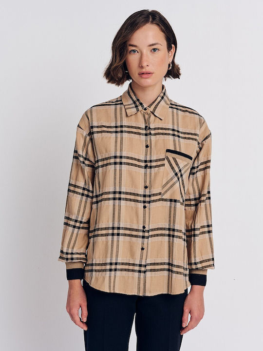 Forel Women's Checked Long Sleeve Shirt Camel