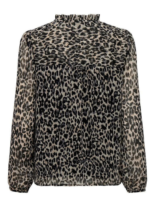 Women's Blouse Long Sleeve Animal Print Black