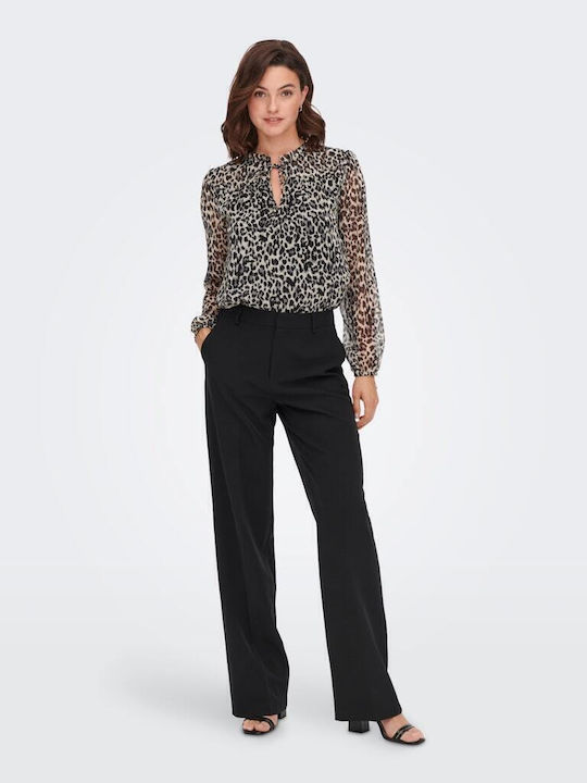 Women's Blouse Long Sleeve Animal Print Black