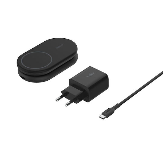 Belkin Безжично зарядно Qi2 и кабел USB-C 15W Power Delivery Черен (BoostCharge Qi2)