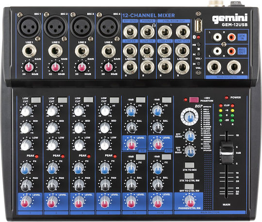 Gemini Αναλογική Κονσόλα 12 Καναλιών με Phantom Power & 16 Εισόδους XLR & Bluetooth