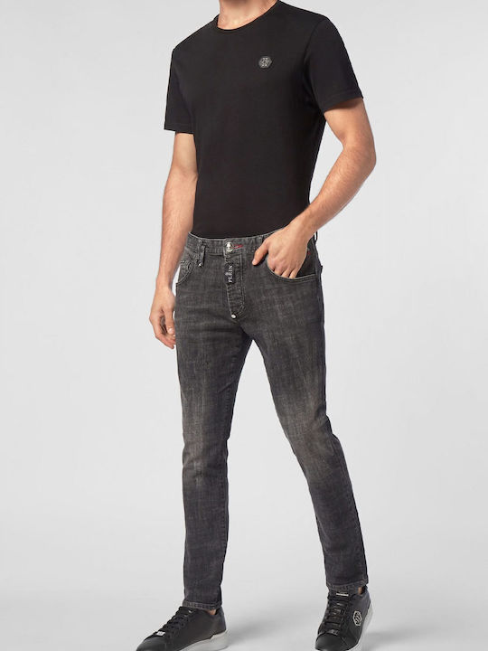 Ανδρικό Παντελόνι Τζιν Ελαστικό με Skinny Straight Εφαρμογή Μεταλλικό Γκρι