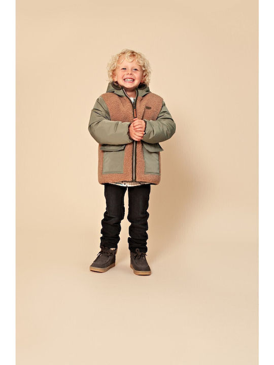 Kids' Quilted Jacket Double Sided with Hood Khaki