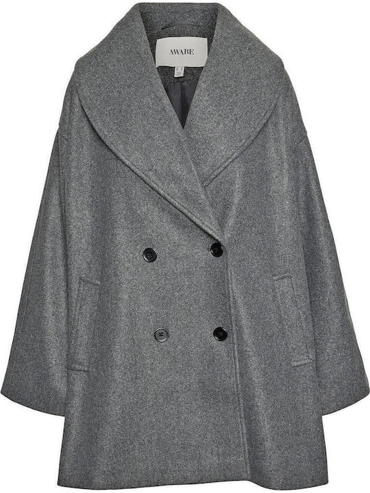 Femeie Gri închis Melange Palton Oversized cu Nasturi