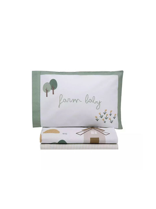Nima Baby Sheets Set Crib Cotton Fitted White, Green, Beige Green 70x140cm 3pcs