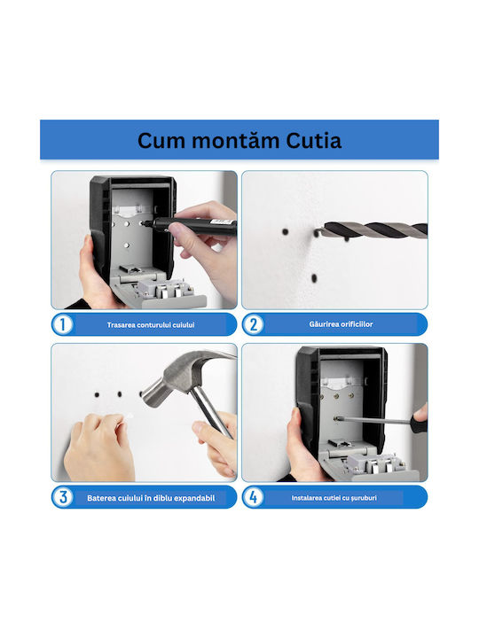 Suport De Chei Cu Combinație Metalic Cu Roată Cu Combinație 7 Compartimente 13x6.5x10cm Montare Pe Perete