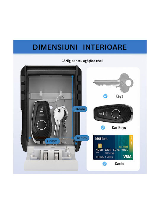 Suport De Chei Cu Combinație Metalic Cu Roată Cu Combinație 7 Compartimente 13x6.5x10cm Montare Pe Perete