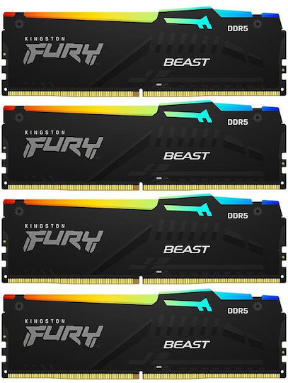 Kingston Fury Beast RGB 64GB DDR5 RAM με 4 Modules (4x16GB) και Ταχύτητα 5200 για Desktop