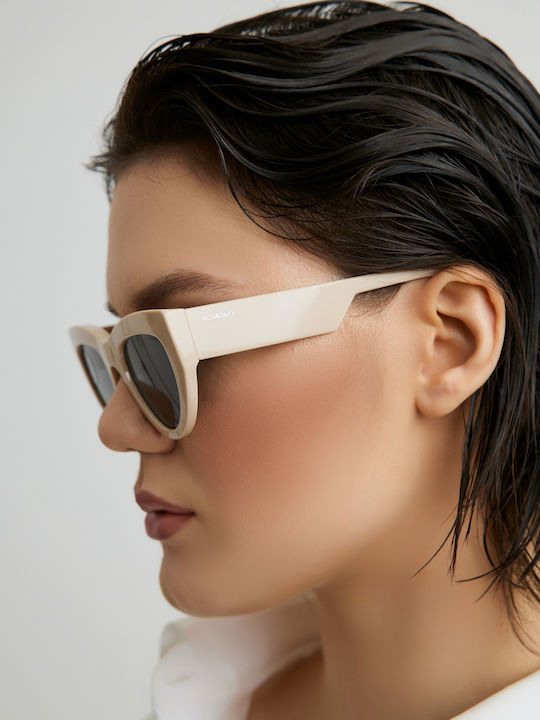 Komono Kim Women's Sunglasses with Beige Horn-Rimmed Frame and Gray Lenses