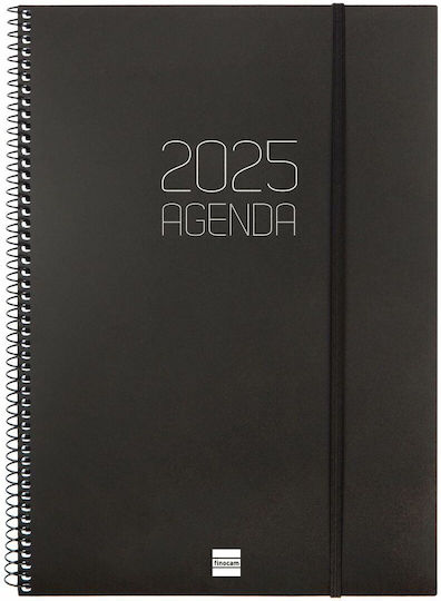 Finocam Daily Agendas 2025 Black 21x29.7cm