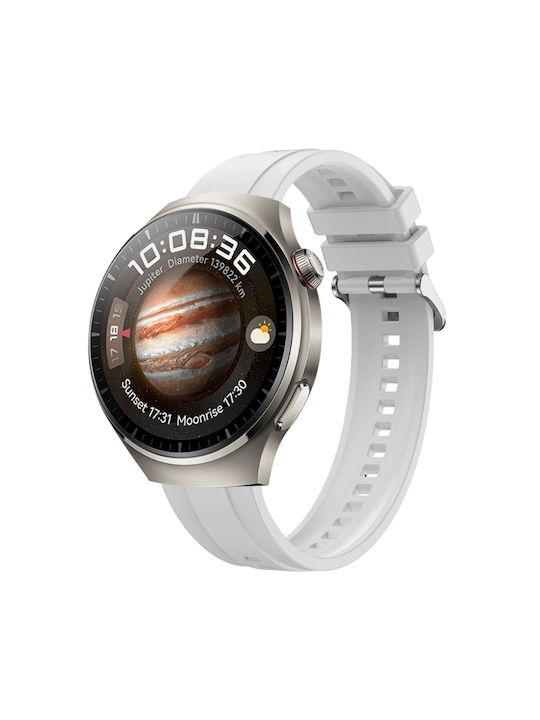 Huawei Watch 4 Tire Pattern Ασημένια Πόρπη Λουράκι Ρολογιού Σιλικόνης Λευκό