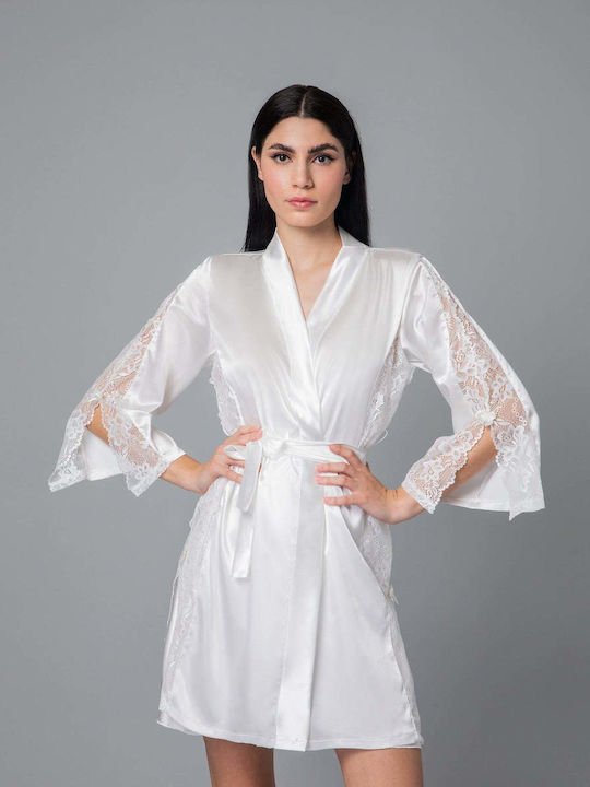 Milena by Paris Winter Bridal Women's Satin Robe with Nightdress Ivory Coast