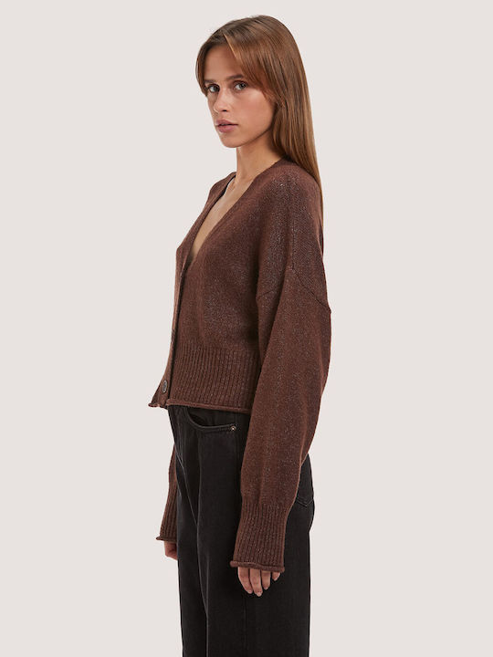 Alcott Short Women's Knitted Cardigan with Buttons Brown