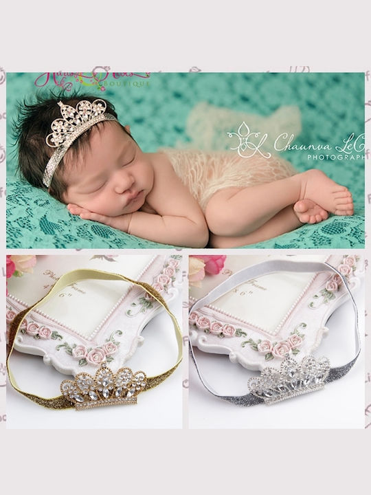 Official Ultra-Shiny Princess Elastic Crown/Tiara Headband with Fancy Rhinestones in Silver and Gold