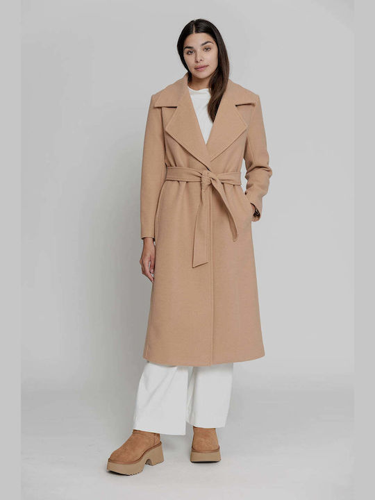 Moutaki Women's Long Coat with Buttons Beige