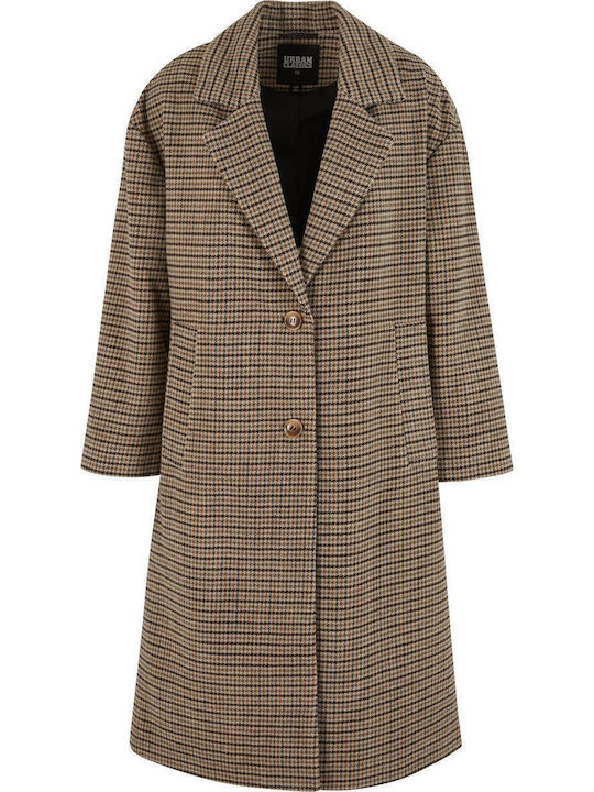 Women's Checked Unionbeige/black Coat Oversized