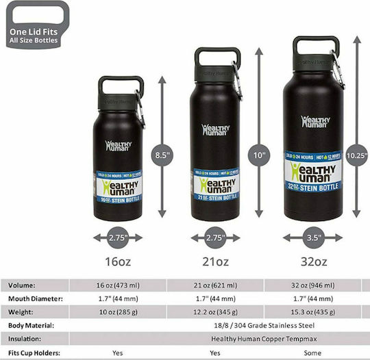 Healthy Human Stein Bottle Thermos Stainless Steel 621ml Stainless steel with Straw