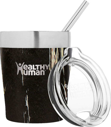 Healthy Human Cruiser Glass Thermos Stainless Steel 354ml Cruiser Tumbler Black Onyx Healthy Human with Straw