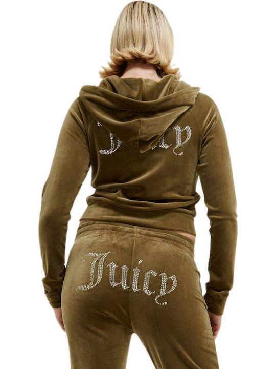 Juicy Couture Madison Ζακέτα Dark Olive με Κουκούλα